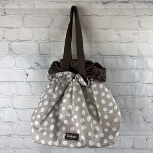 Thirty-One 31 Cinch It Up Thermal Tote Bag Insulated Beige White Polka Dots ‌